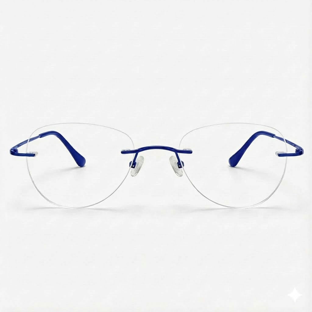Blue Rimless Round Frame for Unisex E05-0003-11