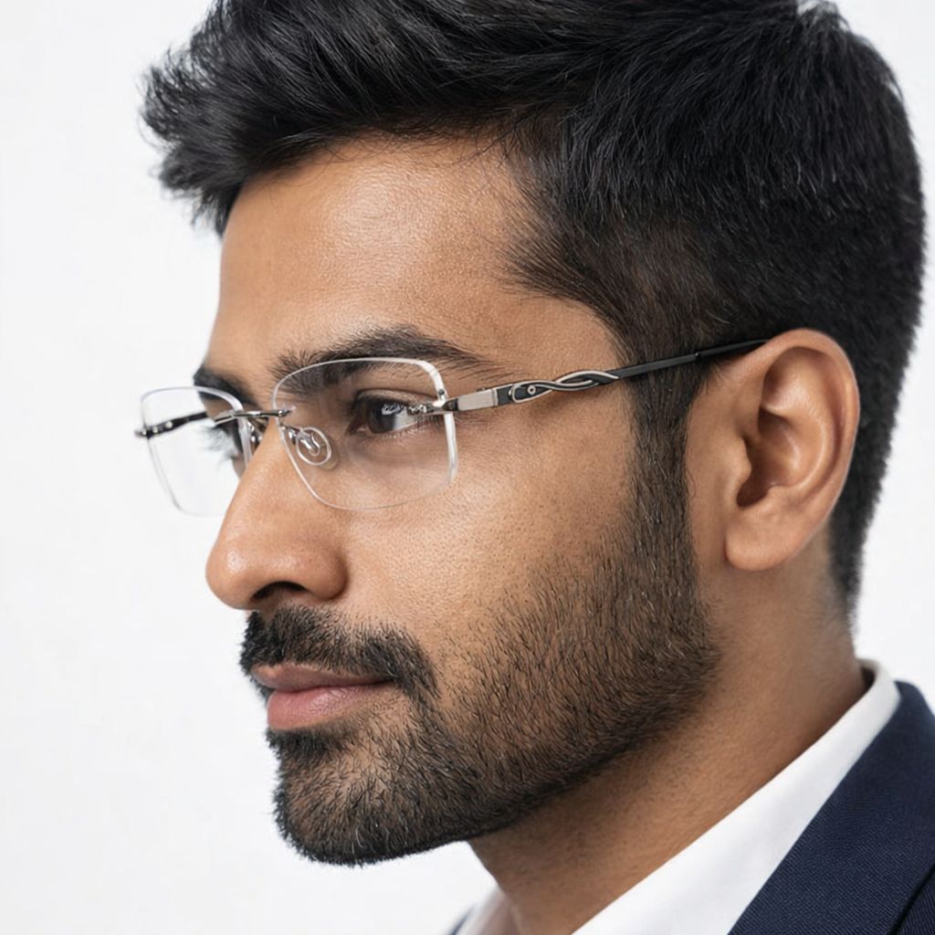 Silver Rimless Oval Medium Poly BlueBlock Screen Glasses for Unisex E05-0021-5