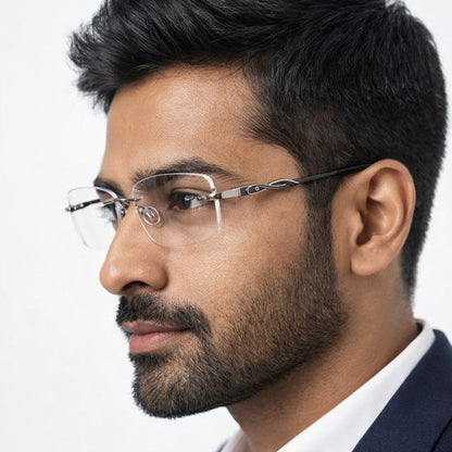 Silver Rimless Oval Medium Poly BlueBlock Screen Glasses for Unisex E05-0021-5