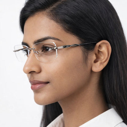 Silver Rimless Oval Medium Poly BlueBlock Screen Glasses for Unisex E05-0021-5