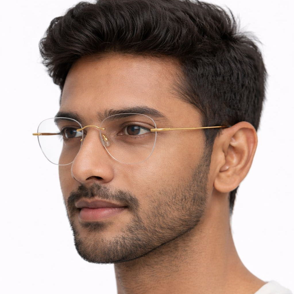 Ultra-Slim Golden Rimless Aviator Poly BlueBlock Screen Glasses for Unisex E05-0003-5