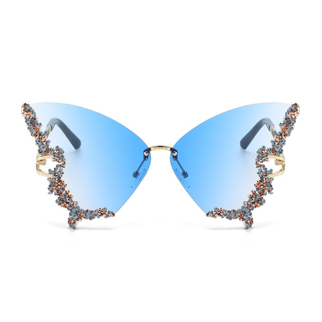 Eyedigo Gradient Blue X Metal Golden Geometric Stylish Sunglasses for Women (Model E09-0046 5)