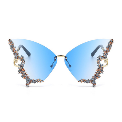 Eyedigo Gradient Blue X Metal Golden Geometric Stylish Sunglasses for Women (Model E09-0046 5)