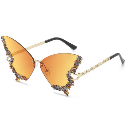 Eyedigo Gradient Yellow X Metal Golden Geometric Stylish Sunglasses for Women (Model E09-0046 1)