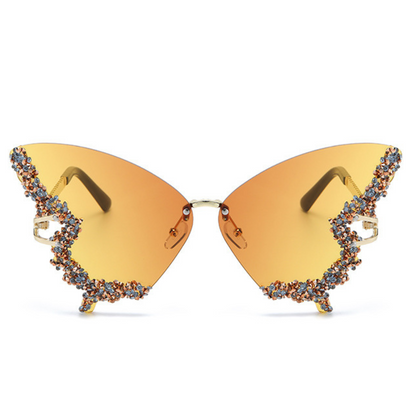 Eyedigo Gradient Yellow X Metal Golden Geometric Stylish Sunglasses for Women (Model E09-0046 1)