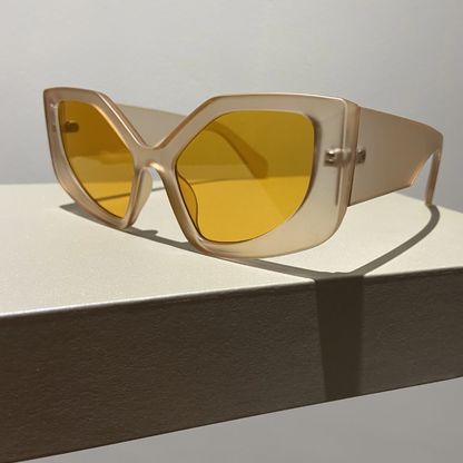 Eyedigo yellow beign/ nude/champagne oversize stylish Power Sunglasses 