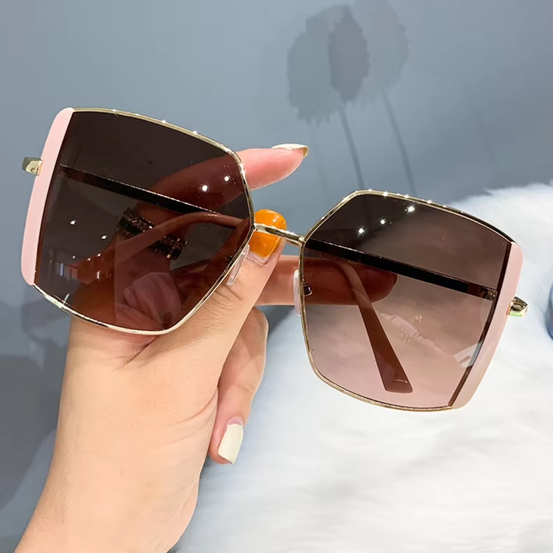 Eyedigo Brown X Rose Glod/ Pink metal oversize Stylish Power Sunglasses  