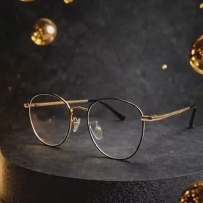 Black Golden Round BlueBlock Screen Glasses for Unisex E05-0001-7