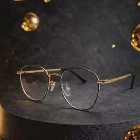 Black Golden Round BlueBlock Screen Glasses for Unisex E05-0001-7